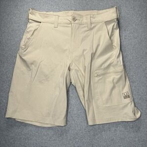 Huk Shorts Next Level Mens M Vented Performance Fishing Outdoor Khaki Stretch